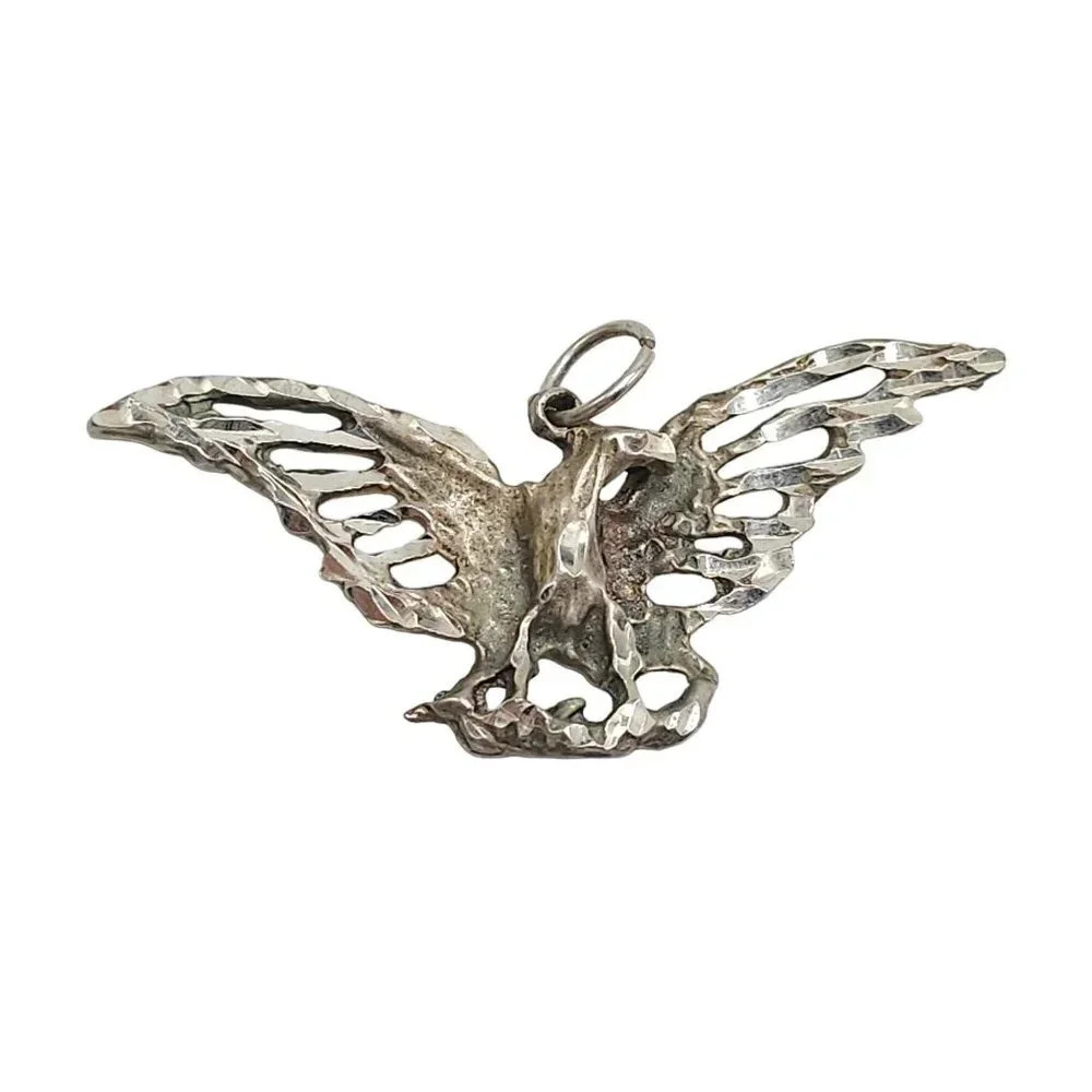 925 Sterling Silver Openwork Handmade Eagle Pendant Charm Vintage